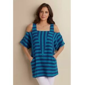 Soft Surroundings Sunset Blue Striped Tunic Small